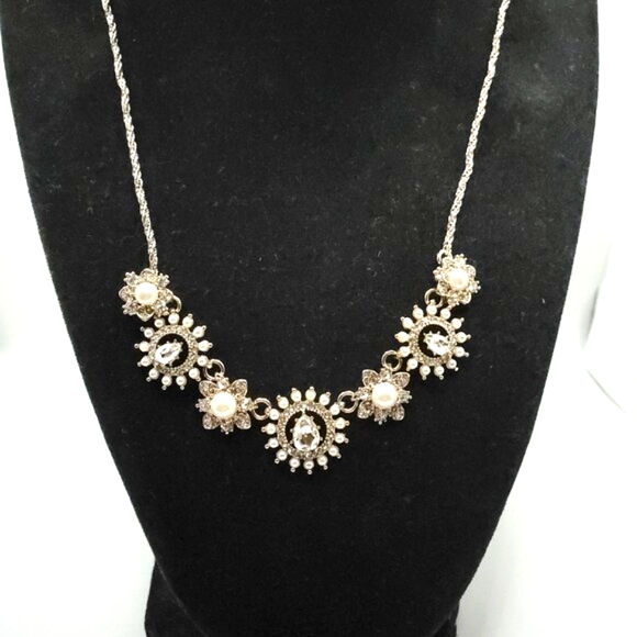 Marchesa Filigree Crystal Encrusted Frontal Necklace, NWT